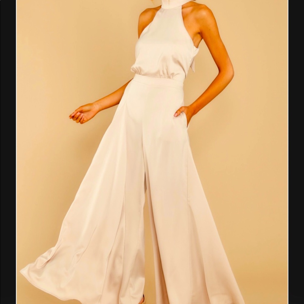 champagne jumpsuit from red dress. size small